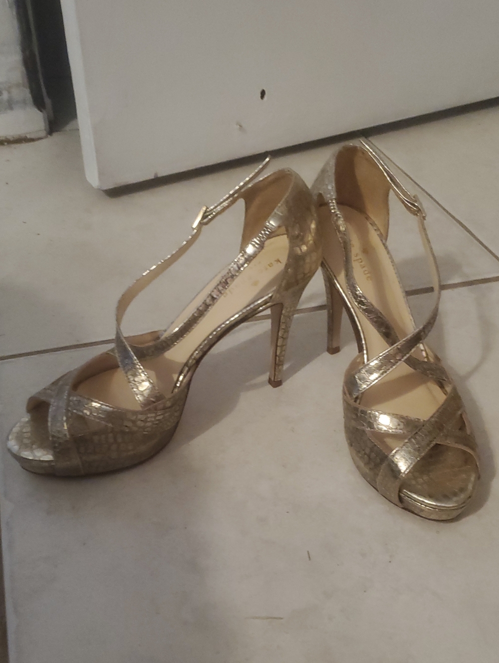 kate spade Metallic Gold T-Strap Platform High Heels